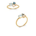 Bague en plaqu� or 18 carats avec pierres naturelles agate bleu et nacre