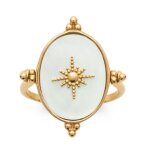 Bague plaqu or clopatra nacre dor - 23x15 mm (toile du nord) [r3641]