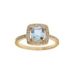 Bague en plaqu� or massif pierre carr� topaze bleu