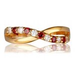 Bague plaqu� or sissi rouge blanc dor� - 4 mm [r4053] - les tresors de lily - oxyde de zirconium - femme ...