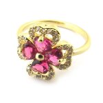 Bague plaqu� or tr�fle rubis - les tresors de lily - n4013 - jaune - plaqu� or - dor� - bague - adulte ...