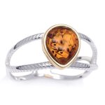 Bague - les tresors de lily - inspiration ambre dor� argent� (rhodi�) - 7x8 mm - marron - femme