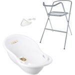 Baignoire b�b� rigide - mon mobilier design - blanc biche - thermom�tre int�gr� - pied - tuyau
