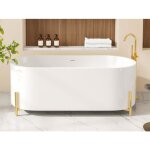 Baignoire lot ovale blanche avec pieds dors - 160 x 735 x 59 cm - alonsa