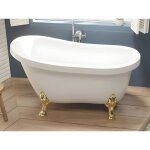 Baignoire �lot r�tro avec pieds de lion dor�s - 200 l - 145 x 74 x 77 cm - blanche - nisos ii