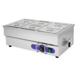 Bain marie professionnel vertes fd5 - bm - 5 avec 6x conteneur gn 1 / 6 en acier inoxydable et robinet ...