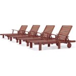 Bain de soleil pliant en bois exotique tokyo - mohogany - marron acajou - lot de 4