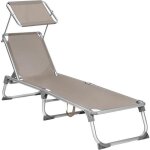 Bain de soleil inclinable - songmics - avec dossier et parasol - pliable - charge 150 kg - taupe