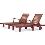 Lot de 2 bains de soleil pliant en bois exotique tokyo - mahogany - marron acajou