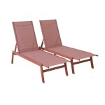 Lot de 2 transats terracotta. 5 positions. en textilne et mtal. flora. l155 x p59 x h106cm