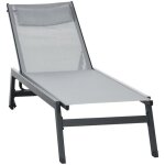 Bain de soleil - outsunny - transat aluminium et textil�ne roulettes repose - t�te inclinable - alu - ...