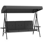 Balancelle de jardin - outsunny - 3 places - inclinaison toit r�glable - 2 tablettes lat�rales coussins ...