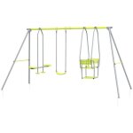 Balanoire portique pour enfant - outsunny - 3 en 1 - 1 face  face et 3 agrs - mtal - 283x156x180cm ...