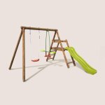 Balanoire en bois trait 2 agrs et toboggan menthe