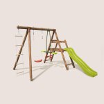 Balanoire en bois trait 3 agrs et toboggan mrier