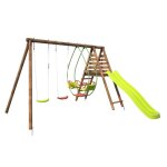 Balançoire en bois traité 3 agrès et toboggan narcisse Balançoire en bois traité 3 agrès et toboggan narcisse
