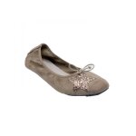 Ballerines confort femme en daim effet velours - marque - mod�le - taupe - blanc