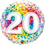 Ballon anniversaire 20 ans rainbow confetti 45 cm Ballon anniversaire 20 ans rainbow confetti 45 cm