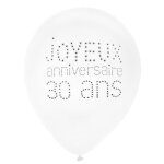 Ballon anniversaire 30 ans - santex - blanc - dcoration de fte - latex