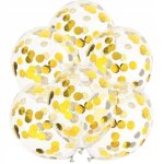 Ballons confettis - dcoration de fte - 30 cm - transparent - or - 6 pices