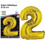 Ballon aluminium chiffre 2 36cm or