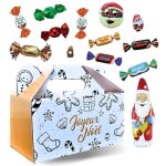 Ballotin joyeux nol et son assortiment de 800g de chocolats et ptes de fruits kinder daim papillotes ...