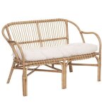 Banc 2 places en rotin avec coussin en polyester coloris blanc - longueur 110 x hauteur 77 x profondeur ...