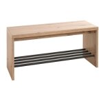 Banc � chaussures meuble � chaussures coloris ch�ne et m�tal coloris noir - longueur 80 x profondeur ...
