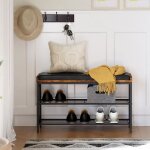 Banc  chaussures - vasagle - lbs75x - banquette rembourre avec tagres en maille - style industriel ...