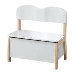 Banc coffre  jouets pour enfant en bois - roba - meuble de rangement 2 en 1 - blanc / naturel