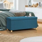 Idmarket banc coffre rangement sur pied 100 cm tissu bleu canard