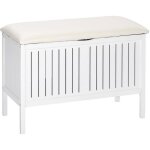 Banc coffre salle de bain oslo - wenko - bois massif - blanc - 78 x 55 x 39 cm