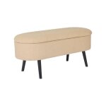 Banc coffre - sweeek - bout de lit - revtement bouclette texture - beige - pieds en bois noir