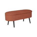 Banc coffre - sweeek - sherpa - revtement bouclette texture - couleur rouille - pieds en bois noir