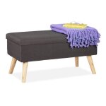 Relaxdays banc de rangement rembourr� pieds bois banquette coffre avec rev�tement tissu hxlxp:39x77x39cmgris ...