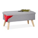 Relaxdays banc de rangement rembourr� pieds bois banquette coffre avec rev�tement tissu hxlxp:39x77x39cmgris ...
