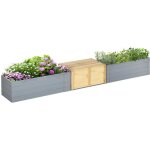 Outsunny jardini�re sur�lev�e bac � fleurs en bois sans fond avec banc coulissant - 240 x 42 x 32 cm ...