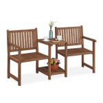 Relaxdays banc de jardin avec table intgre 2 places banquette robuste en bois balcon hlp : 86x161x61 ...