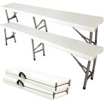 Banc pliant sotech 183 x 43 x 30 cm - pack de 2 2 - 4 places hdpe / acier blanc portable