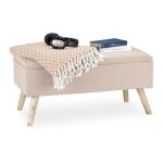 Relaxdays banc de rangement rembourr pieds en bois coffre avec revtement en tissu 395 x 795 x 39 cm ...