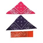 Bandana foulard lot de 3 bleu marine rose fushia orange 100% coton
