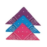 Bandana foulard lot de 3 bleu violet rose fushia 100% coton