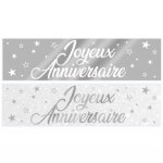 Banni�re - joyeux anniversaire - blanc et argent - 61cm x 16cm - papier cartonn� - lot de 2