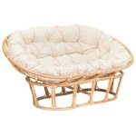 Banquette 2 places canap rembourr en tissu beige et rotin naturel - longueur 170 x profondeur 81 x ...