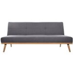 Banquette 3 places canap - lit en tissu polyester gris fonc avec pieds en pin - longueur 182 x profondeur ...