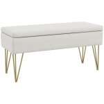 Homcom - bout de lit - tissu aspect lin - 100x40x49cm - blanc