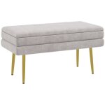 Banc coffre de rangement homcom 2 en 1 assise aspect velours et pieds acier - 795l x 375l x 43h cm beige ...