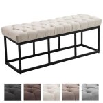 Banquette design amun en tissu avec pitement en mtal noir mat style chesterfield - clp - 120 cm - crme ...