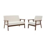 (banquette + fauteuil 3 places bois dh�v�a teint� noyer clair et bouclette isak
