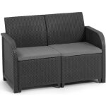 Banquette de jardin - allibert by keter - sanremo - en rsine imitation rotin tress - gris graphite